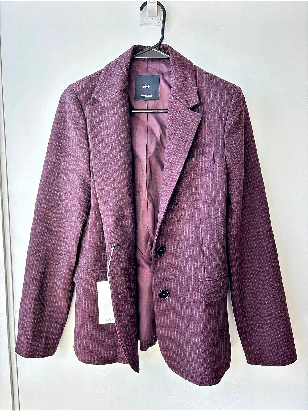 Mango Pinstripe Suit Blazer Purple XS